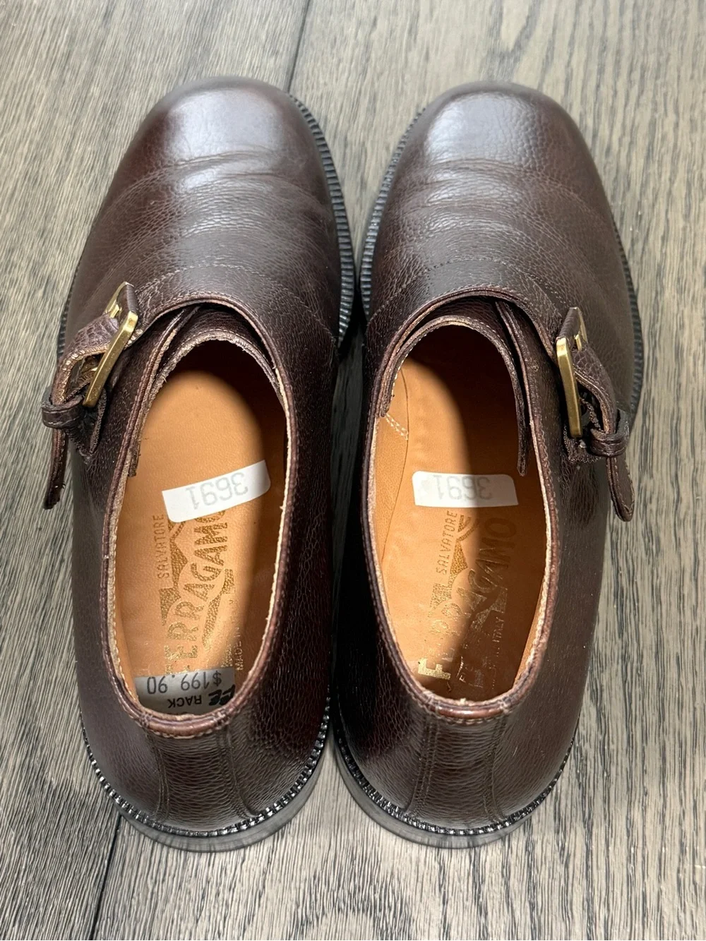 Salvatore Ferragamo Dark Brown Genuine Leather Single Monk Strap Oxfords